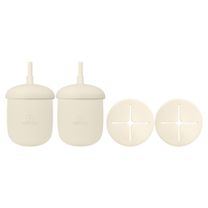 유비맘 유아용 실리콘 몽몽이 스낵 빨대컵, 220ml, 2개, 베이지