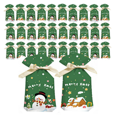 STARIUM 聖誕禮物緞帶包裝袋, 50個, 綠色雪人