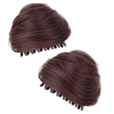 HiYuni 貓耳丸子頭抓夾假髮片, 深棕色, 2個