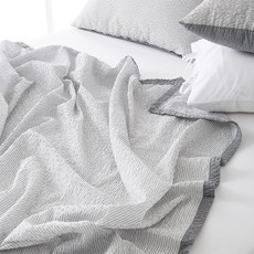 La Pomme 線條印花泡泡紗薄被, 冰灰色