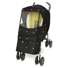 Manito 嬰兒車刺繡加墊防風罩, 泰迪熊款 黑色, 1入