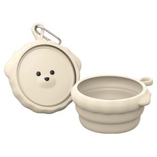 루나베어 반려동물 휴대용 접이식 실리콘 그릇, 아이보리, 1개