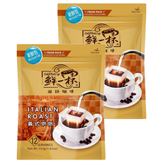 鮮一杯 義式烘焙濾掛咖啡新鮮袋 苦甜香味 多層次風味, 11g, 12包, 2袋