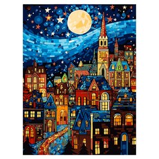 鑽石畫, 夜晚城市圖案, 皓月當空, 1個