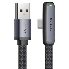 Mcdodo 麥多多 TR 90度帶燈 USB-A to C型高速充電線, 1.2m, 黑色, 1個