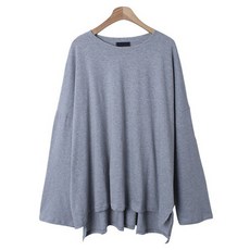 시크블랙 여성용 케로다 라운드넥 언발 트임 오버핏 긴팔 티셔츠 cpt15617k47