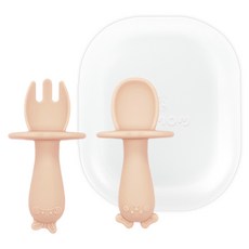 유비맘 자기주도 실리콘 이유식 스푼 + 포크 케이스 세트, 송편 코랄, 1세트