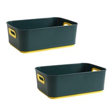 앤티스 배색 라인 깔끔 정리 바구니, 그린, 2개