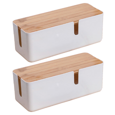 Mega 極簡風可壁掛木蓋電線收納盒, 消光白色, 2個