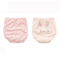 Bebehome 兒童純棉透氣親膚三角內褲2件組, 小兔圖案 粉色 + 米色, 1組