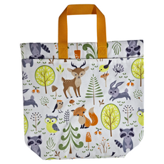 攜帶式加大防水雙拉鍊尿布袋 - 森林動物(手提式) 純棉印花布, 28 x 27 x 9cm