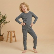 PremierFam 童款素色保暖發熱長袖內搭衣褲套裝