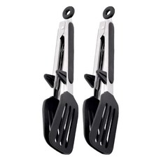 矽膠燒烤夾 漏鏟 2個, 黑色, 1組
