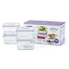 Glasslock 紫色款正方形保鮮盒, 保鮮盒 490ml, 4入