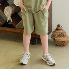 유라비 아동용 통기성 버뮤다 딥 원턱 와이드 밴딩 면 팬츠