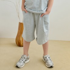 Uravi 兒童透氣百慕達深單褶寬版鬆緊帶棉褲