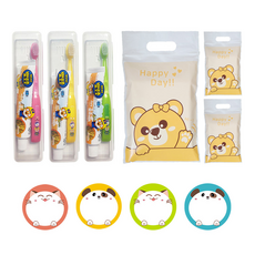 Danbi9 孩童牙膏牙刷組 3入+禮物包裝袋 3入+貼紙4件組, 1套