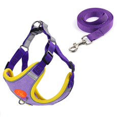 타이탄 고양이 탈출 방지 스웨이드 조끼 하네스 + 150CM 리드줄, 보라색, 1개