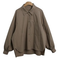 시크블랙 여성용 테르지 언발 라운드 트임 벌룬 소매 오버핏 셔츠 cpnb3052k47