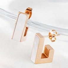 노이드비 여성용 써지컬스틸 오닉스 자개 직각링 침형 귀걸이