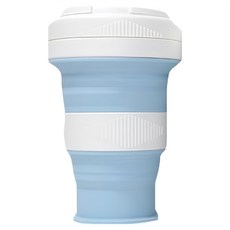 大口直飲鉑金矽膠摺疊杯,550ml,天藍色,寶寶外出便攜水杯, 1個