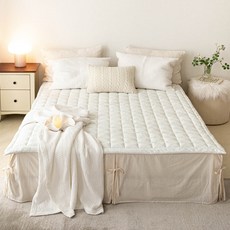 엘레나하임 발열 초극세사 두툼한 누빔패드 뒷면 밴딩, 크림화이트