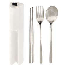 304不鏽鋼餐具 環保餐具3件組, 皓白色, 1組