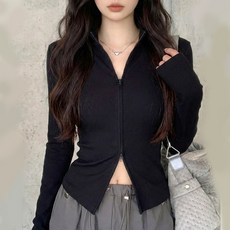 韓國 arua 女款立領修身雙向拉鍊開襟衫