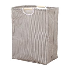 橡合杉 折疊手提布藝髒衣收納筐 細條紋, 灰色 + 白色