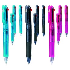 제브라 클립온 4색 볼펜 B4A3 0.7mm, 블랙 + 핑크 + 라이트블루, 12개