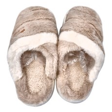 Lego life 雙色毛絨EVA厚底防滑保暖男女室內拖鞋, 36~37, 卡其色