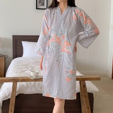 Life GONGyOU 女款花卉薄款夏季棉質浴袍 Free, 1個, 水彩藍