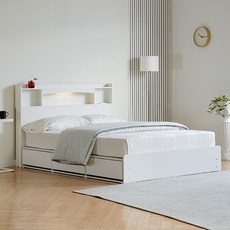 모네 3단 서랍 LED 수납 침대 프레임 단품 방문설치, 화이트