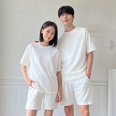 어나더디 남녀공용 구김없는 링클프리 웨이브 엠보 반팔 반바지 트레이닝복 세트