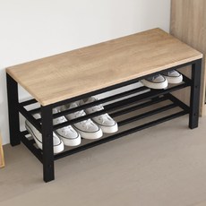 HOPMA 合馬家具 百搭風格多功能穿鞋椅，霧面磨砂鐵架，一體成型面板, 拼版柚木