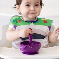 BUMKiNS 矽膠吸盤餐碗+湯匙, 紫色, 1組