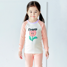 메이키즈 여아용 코랄핑크 튤립 20수 후라이스 실내복 세트