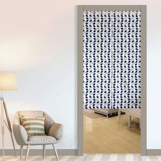 LASSLEY 蕾絲妮 日式棉麻門簾 中開式, 葉葉相連 藍色 + 白色