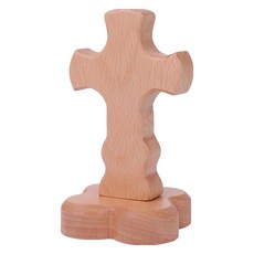 Kanets 祈禱用原木手工十字架裝飾品 70 x 70 x 120 mm, 櫸木蕾絲花底十字架, 1個
