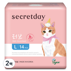 시크릿데이 NEW 러브 맥시흡수 생리대 날개형, 대형, 14개입, 2세트