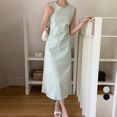 afinar 女款後挖洞開衩抽繩無袖連身裙, 薄荷綠