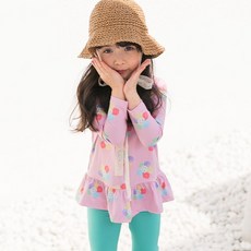 GOING KIDS 女童款粉彩花朵防曬泳衣+緊身長泳褲組