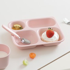 TACKAON 幼兒用方形Ecogen 4格餐盤, 1個, 單品, 粉紅色