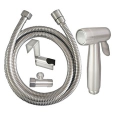 LEADER 麗達 多用途不繡鋼強力清潔沖洗全配組 ND104-15 沖洗器 + 沖洗器軟管1.5m + 三通 + 馬桶掛座 4分 490g, 銀色, 1組