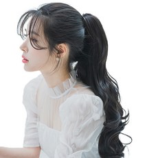 假髮國度 女性用抓夾式馬尾局部假髮 長波浪 62cm, 自然黑, 1個