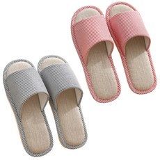 Gudin亞麻氣墊客廳拖鞋 2雙組, 1組, 深海軍藍+粉紅色