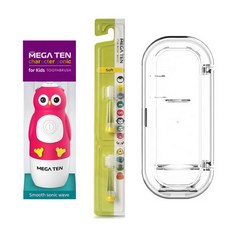 MEGA TEN 聲波牙刷 貓頭鷹款 適用48個月以下+牙刷替換頭 2入+收納盒, 1組