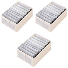 衣物收納盒 米色 中(35 x 20 x 15cm) - 棉麻材質透氣可視, 3個