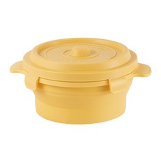 HOUSUXI 舒希 鑄鐵鍋矽膠折折盒 蜜黃色 900ml, 1 個容器 + 1 個蓋子, 1個