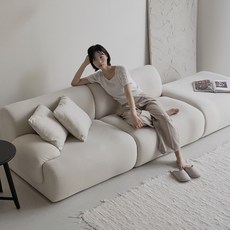 도모디자인 웨이비 패브릭 4인용 소파 우형 + 쿠션 2p + 고이스 + 스툴 세트 방문설치, 크림